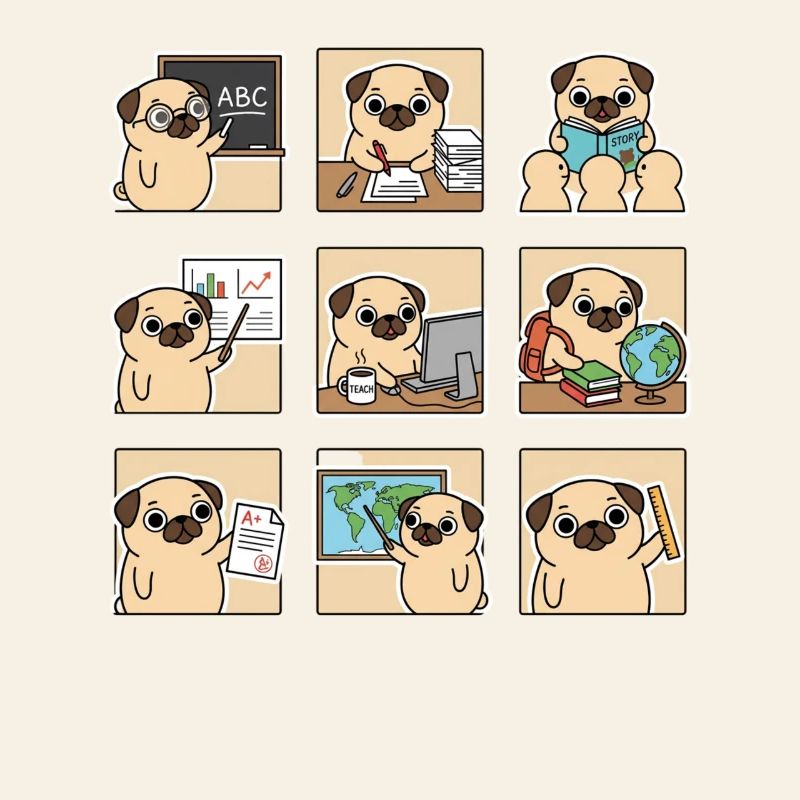 Funny Pug Teacher ABC STORY TEACH A Plus