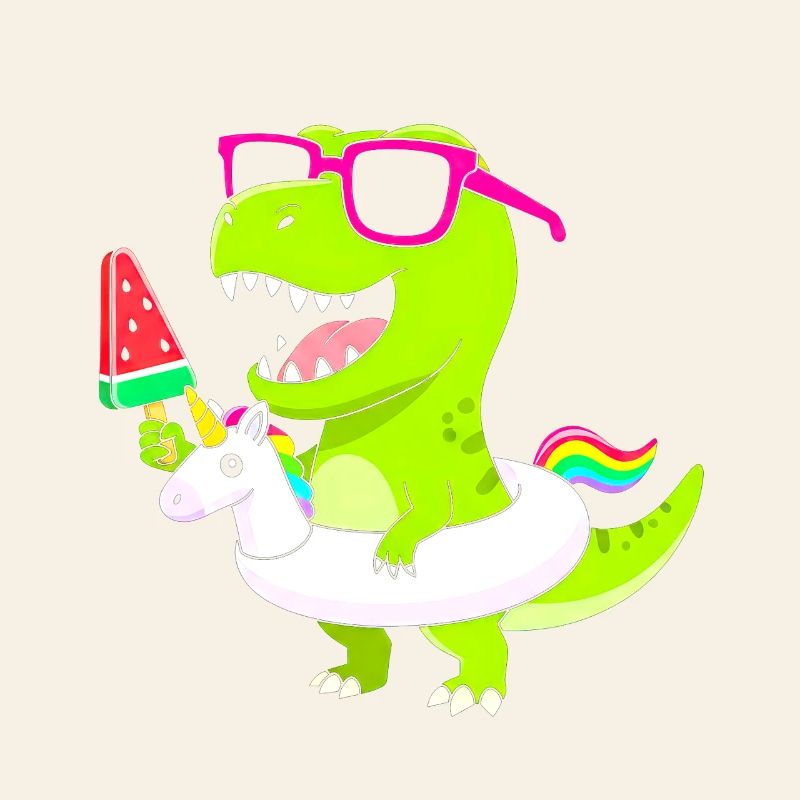 Neon-Dino mit Eis und Einhorn