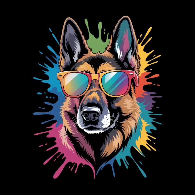 Bunter Deutscher Schäferhund Wasserfarben Spritzer