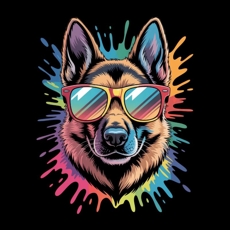 Bunter Deutscher Schäferhund Wasserfarben Spritzer