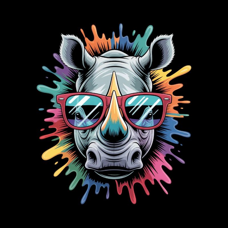 Buntes Nashorn Rhino Wasserfarben Spritzer