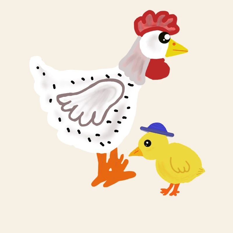 Colored chicken with chicks Easter children