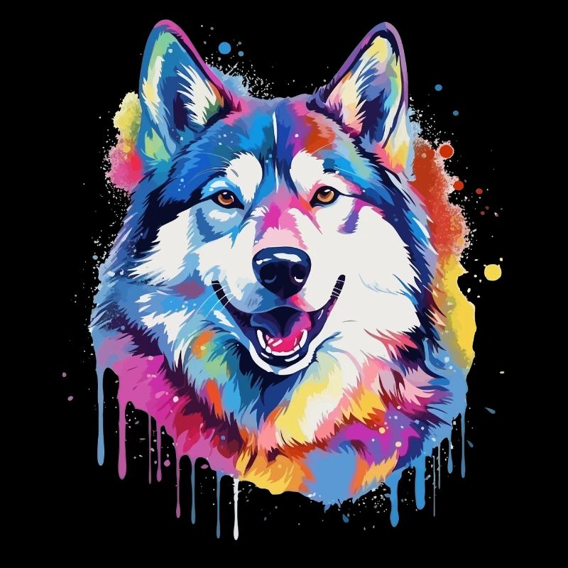 Chien Husky Coloré avec des éclaboussures