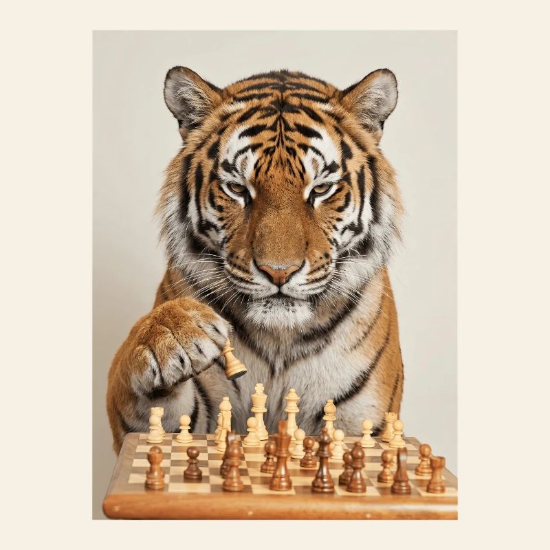 Tiger playing chess