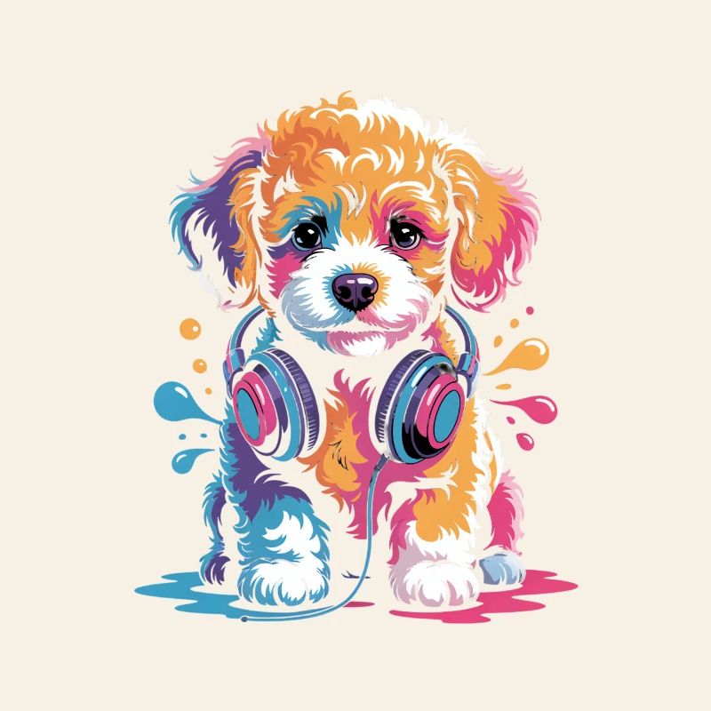 Chiot caniche avec un casque