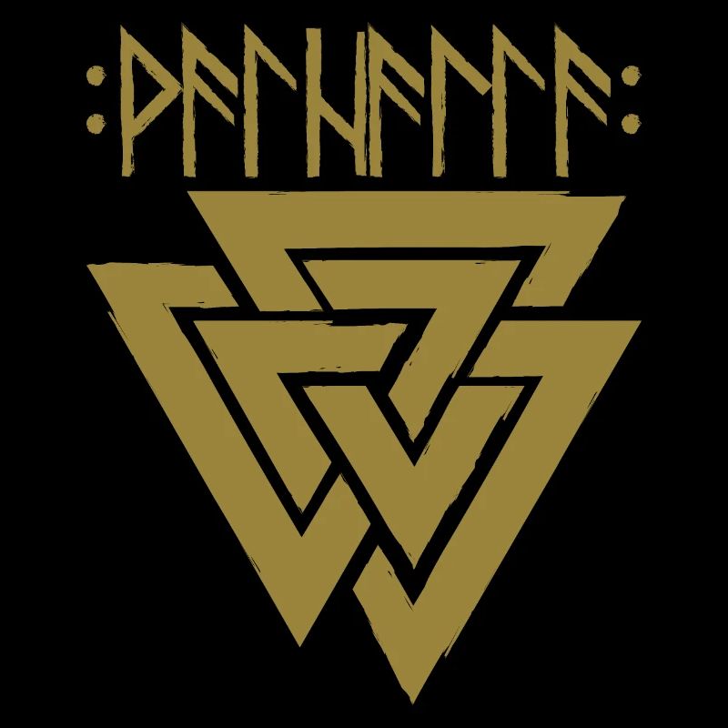 Valhalla en runes avec Valknut, symbole d'Odin