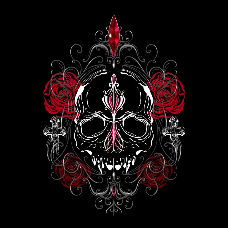 Crâne avec roses rouges Esthétique gothique