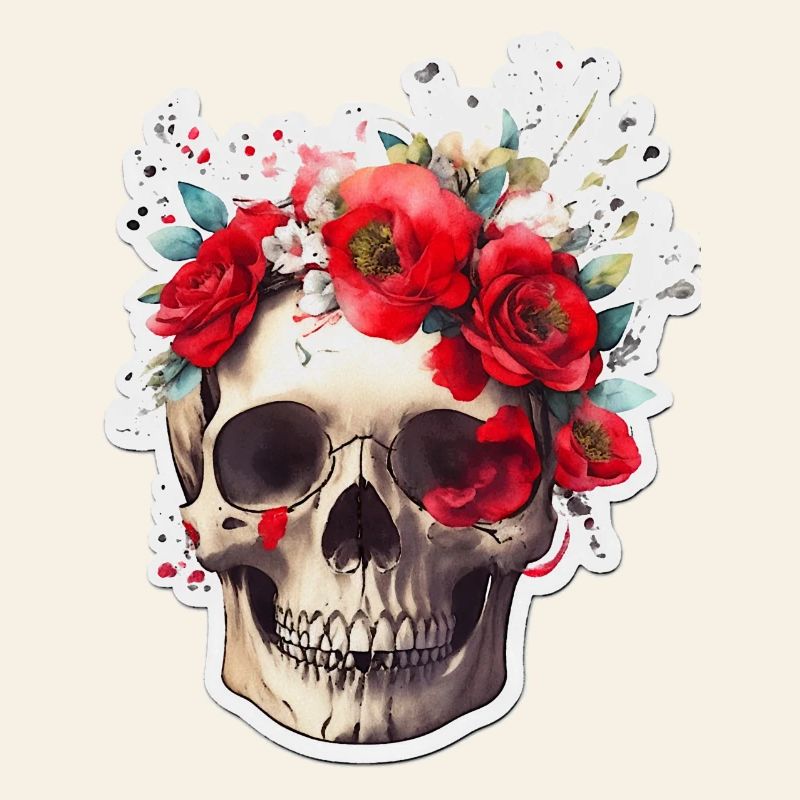 Crâne à fleurs rouges