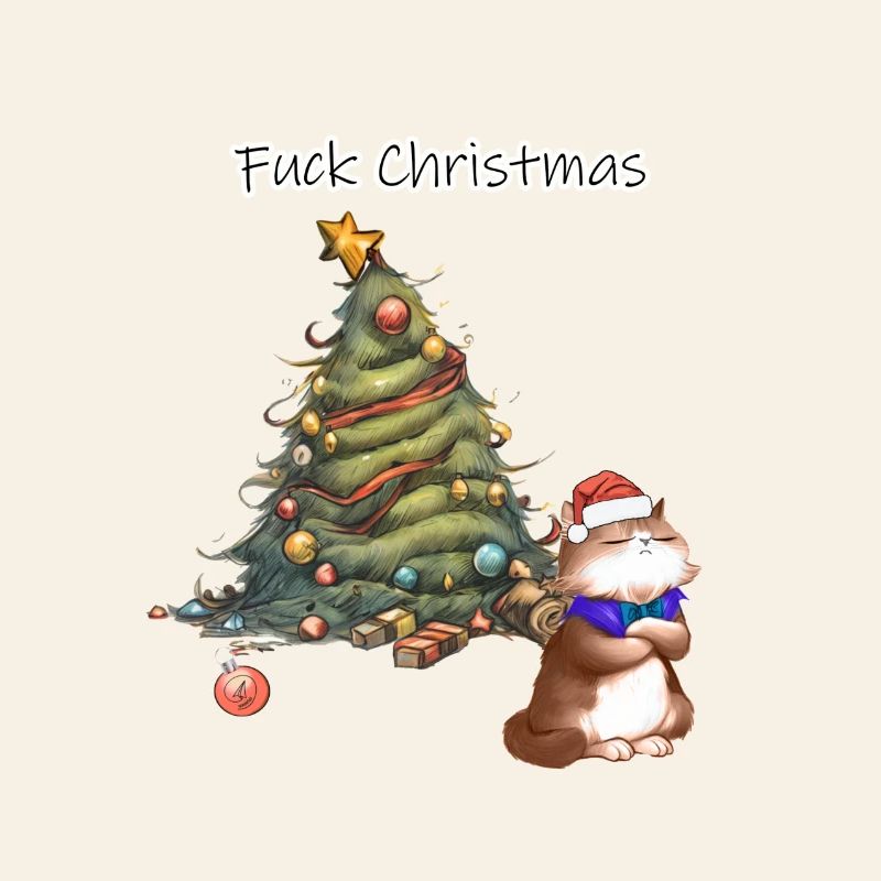 Respektloser Weihnachtsbaum mit Weihnachtsmannkatze