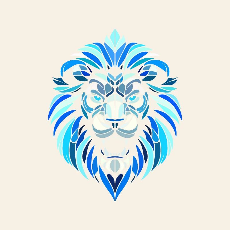 blue lion head, geometric patterns, polygons