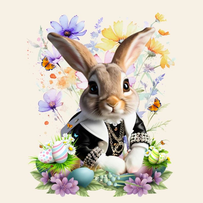 Élégant lapin de Pâques dans un champ de fleurs