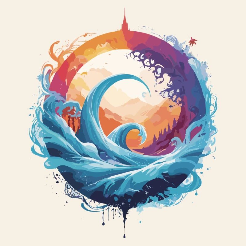 Dynamic wave and moon circle