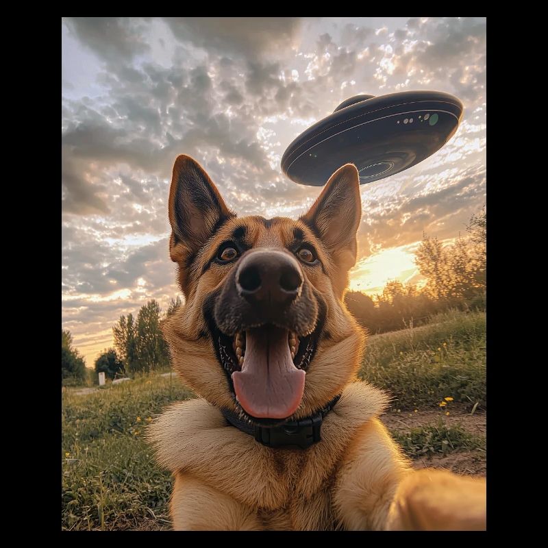 German Shepherd Selfie with UFO