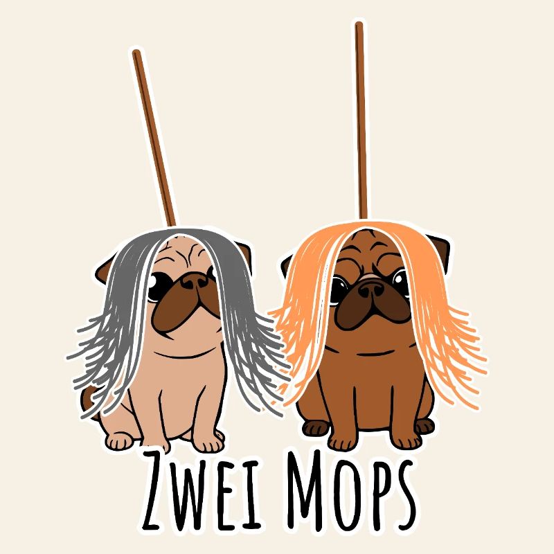 Zwei Mops - Hunde oder Putzgeräte? Hunde Humor?