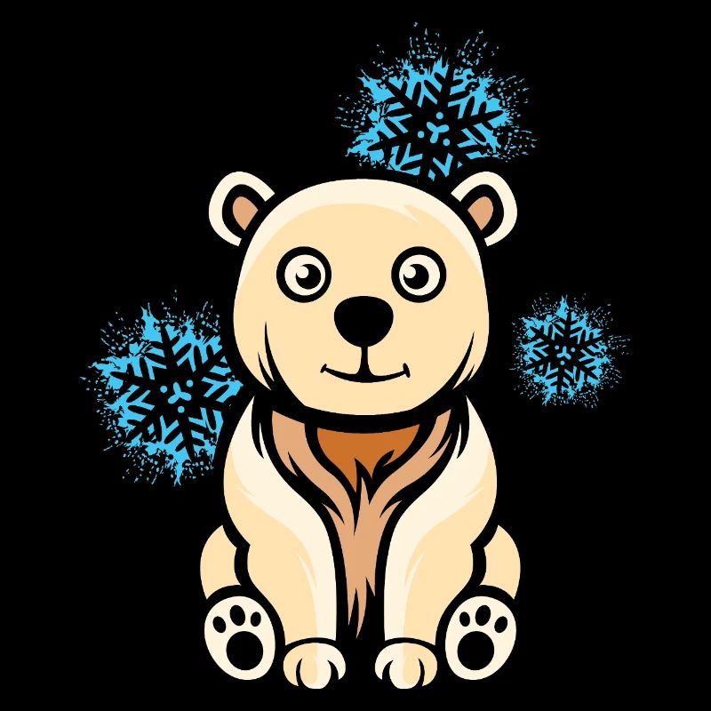 Cartoon Polar Bear with Snowflakes