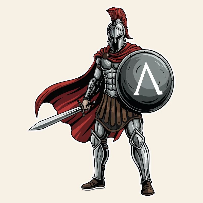 Hoplitisches Spartanisches Lambda-Schild-Schwert-Maskottchen