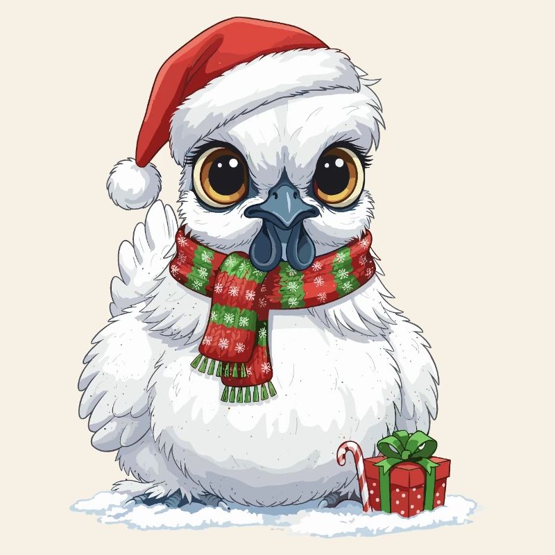 Funny Silk Chicken - Santa Hat and...