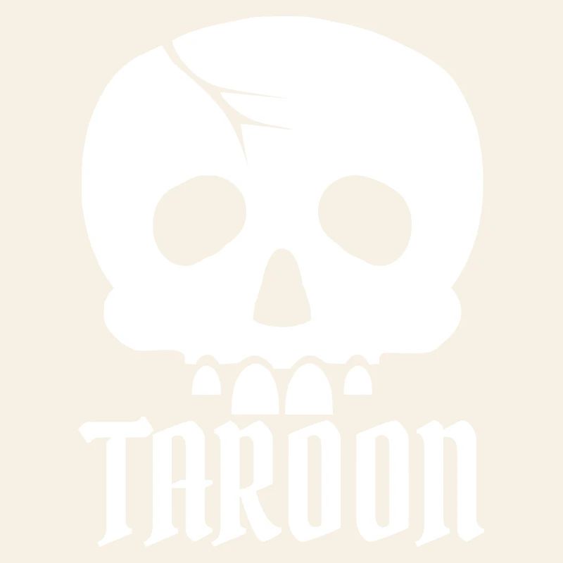 Crâne de Taroon et lettrage blanc