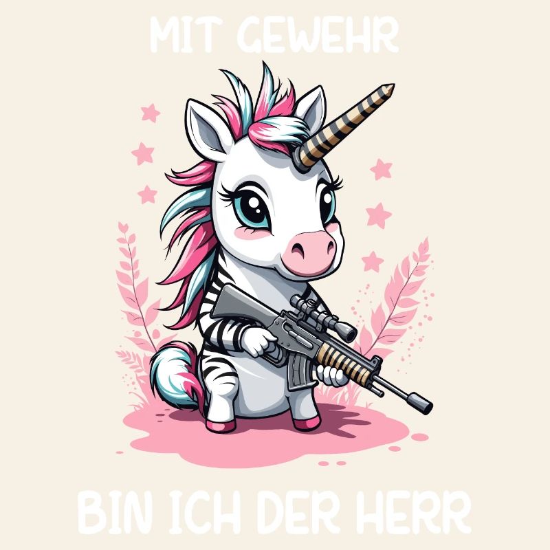 Einhorn mit Jagdgewehr