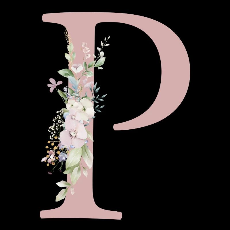 P Monogram, Floral, Customizable
