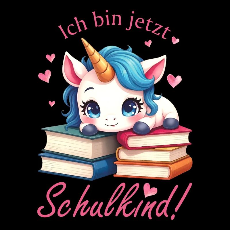 Süßes Einhorn mit Bücher - Ich bin jetzt Schulkind
