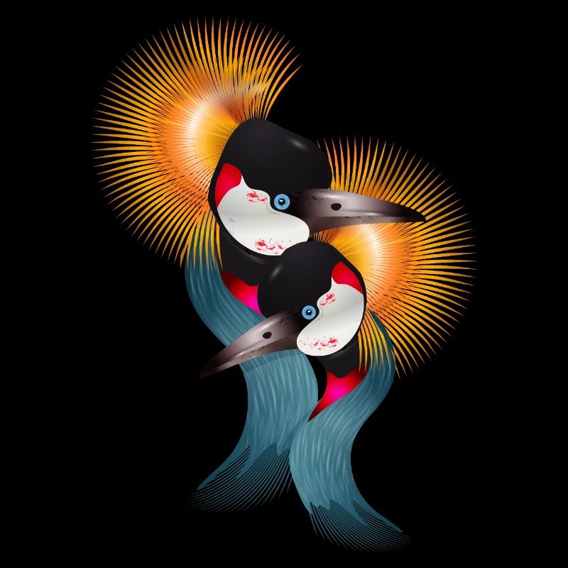 Two ornate crowned cranes in harmony