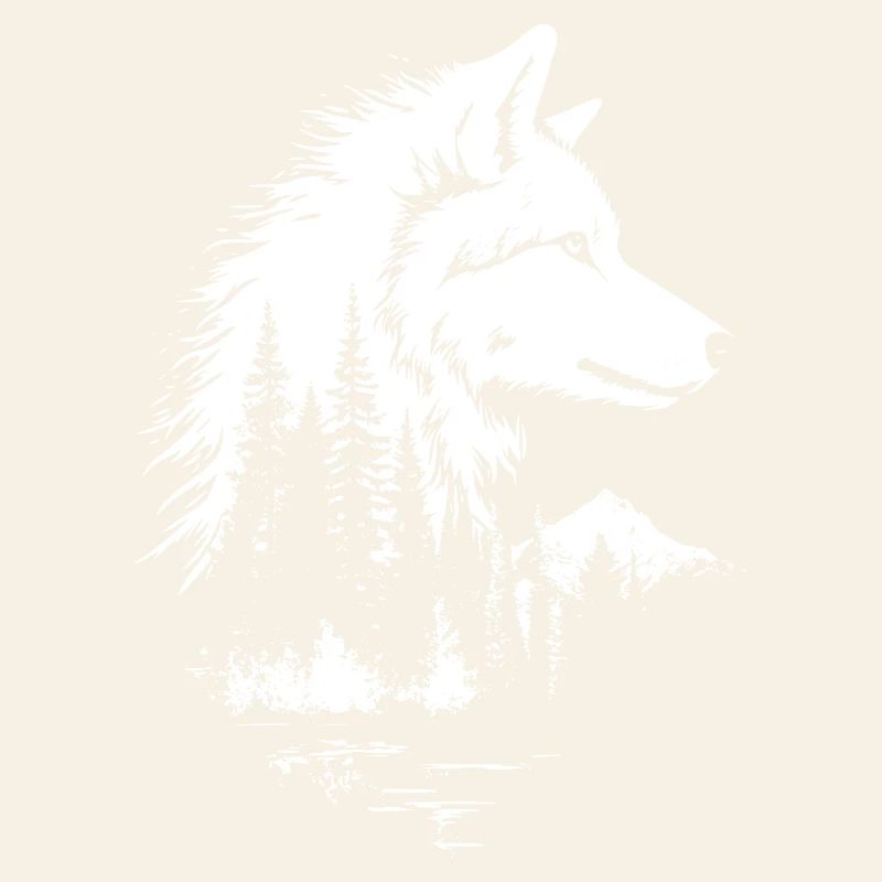 Silhouette de forêt avec visage de loup en noir et blanc