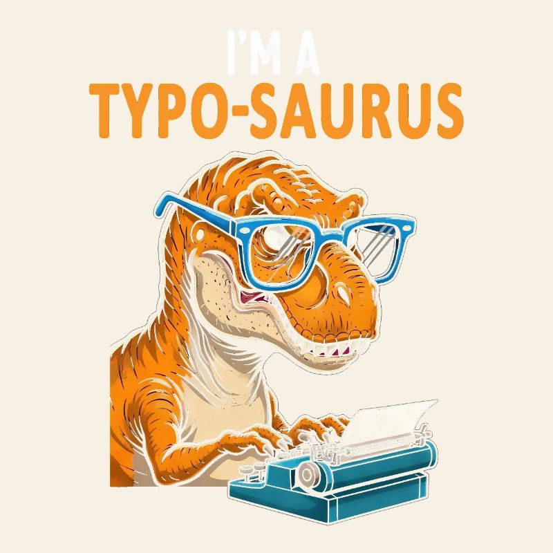 Typo-Saurus with glasses and typewriter