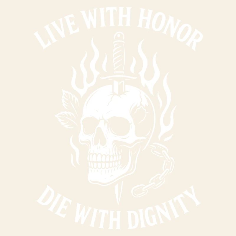 Crâne flambé avec glaive d'honneur Live With Honor