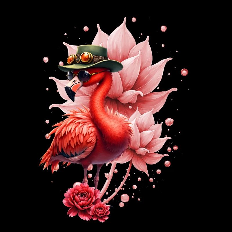 Flamant rose avec chapeau