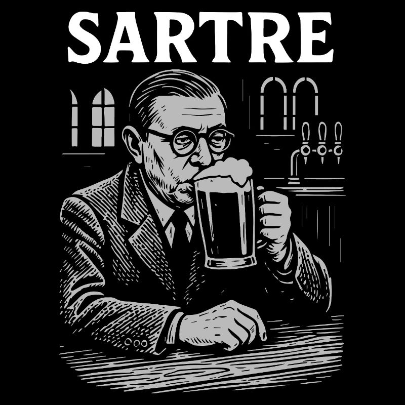 Existentialist Jean Paul Sartre drinking beer