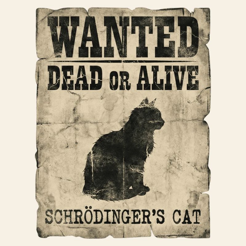 Schrödingers Katze gesucht Tot-oder-lebendig Physik-Wortspiel
