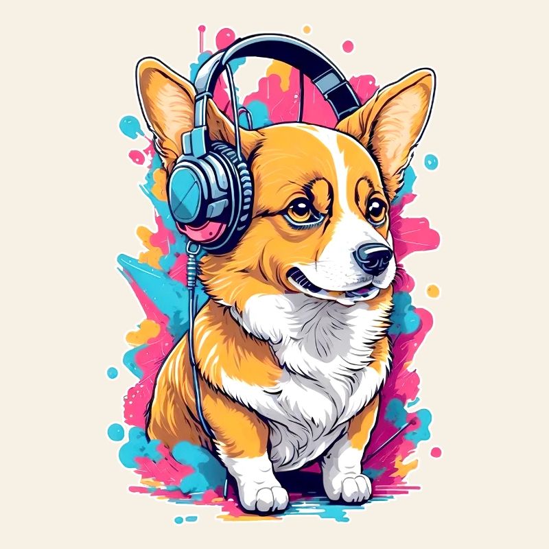 Corgi écoute de la musique
