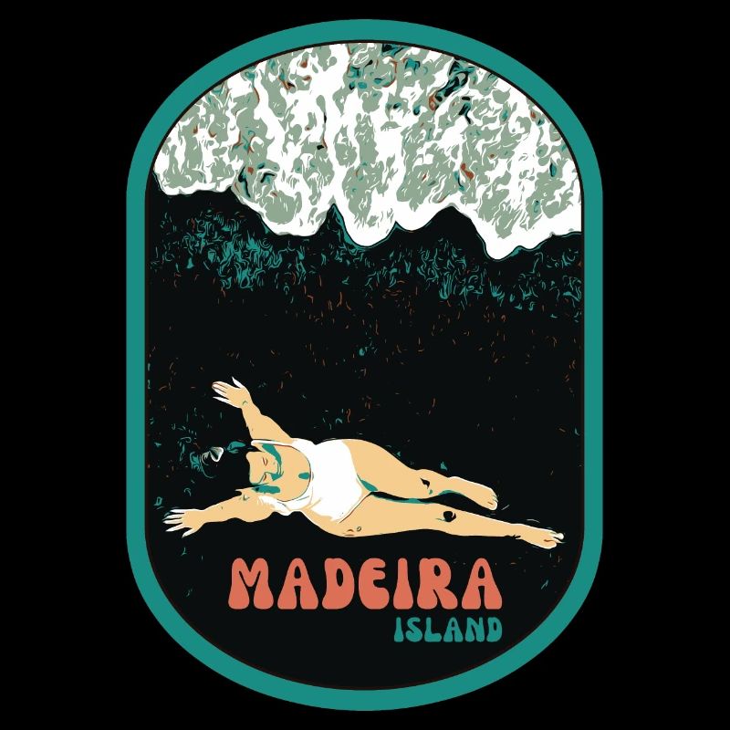 Illustration bathing black sand beach, Madeira