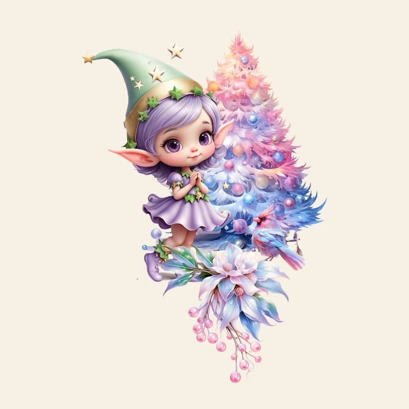 Mignon lutin de Noël aux délicates couleurs violettes