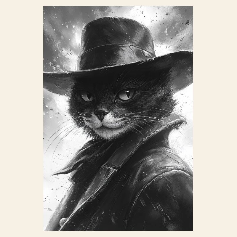 Chat noir et blanc dans un look cowboy