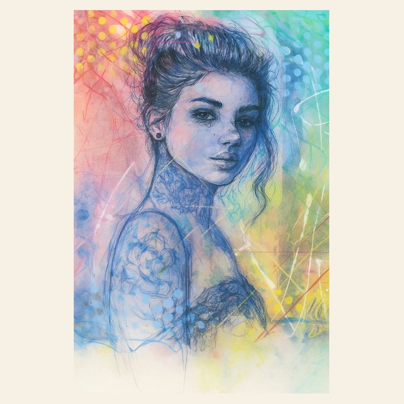 Frau Pop Regenbogen omikly Tattoo Arm Schädel Graf