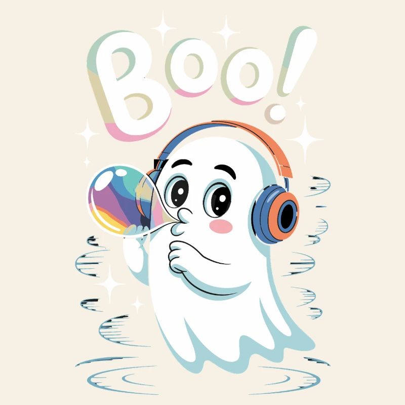 Boo Cute Headphone Ghost with Soap Bubble