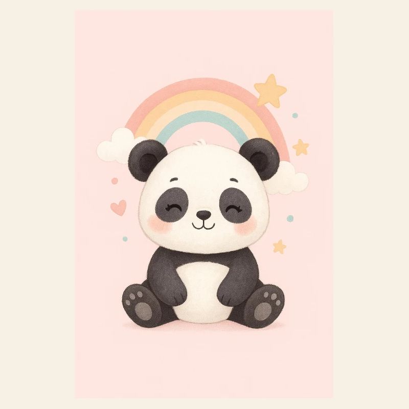 Cute Panda with Rainbow and Stars