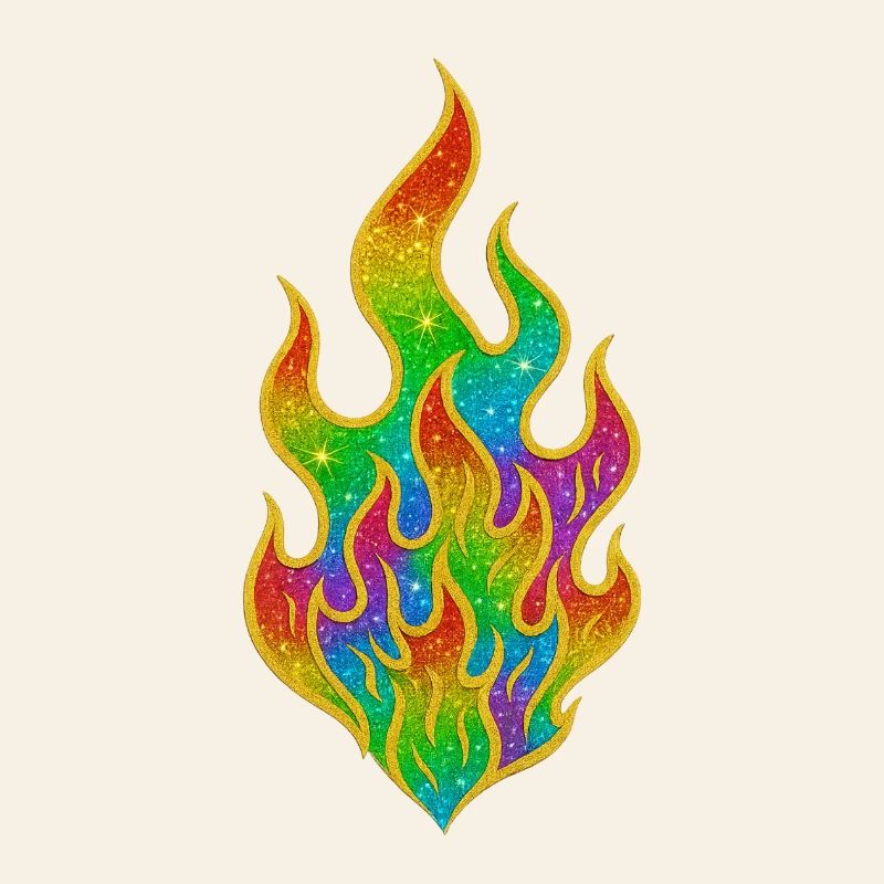Rainbow Fire Glitter Flame