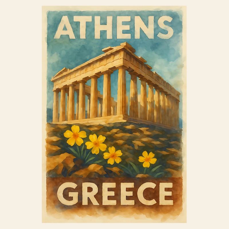 Athènes, Grèce – Affiche de voyage rétro