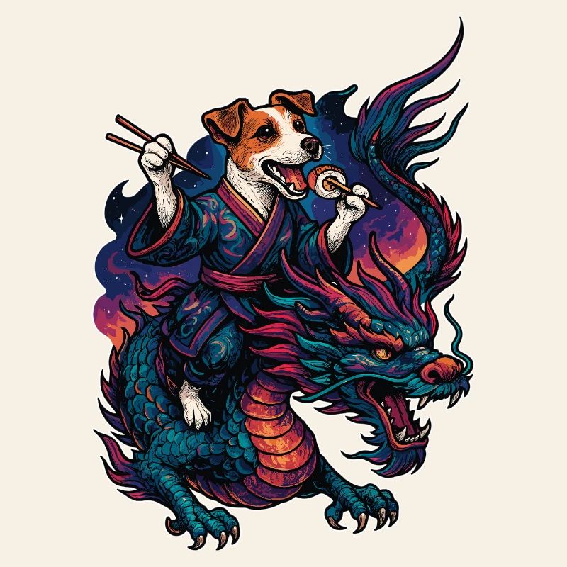 Sushi Jack Russell Terrier Kimono Drache Geschenk