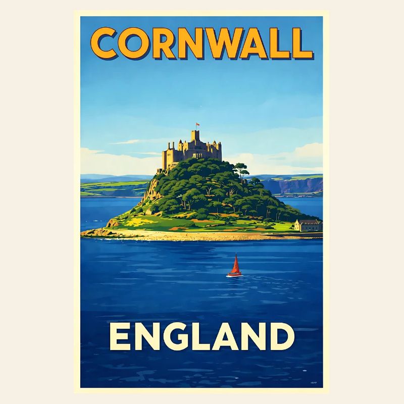 Cornwall England – Affiche de voyage rétro