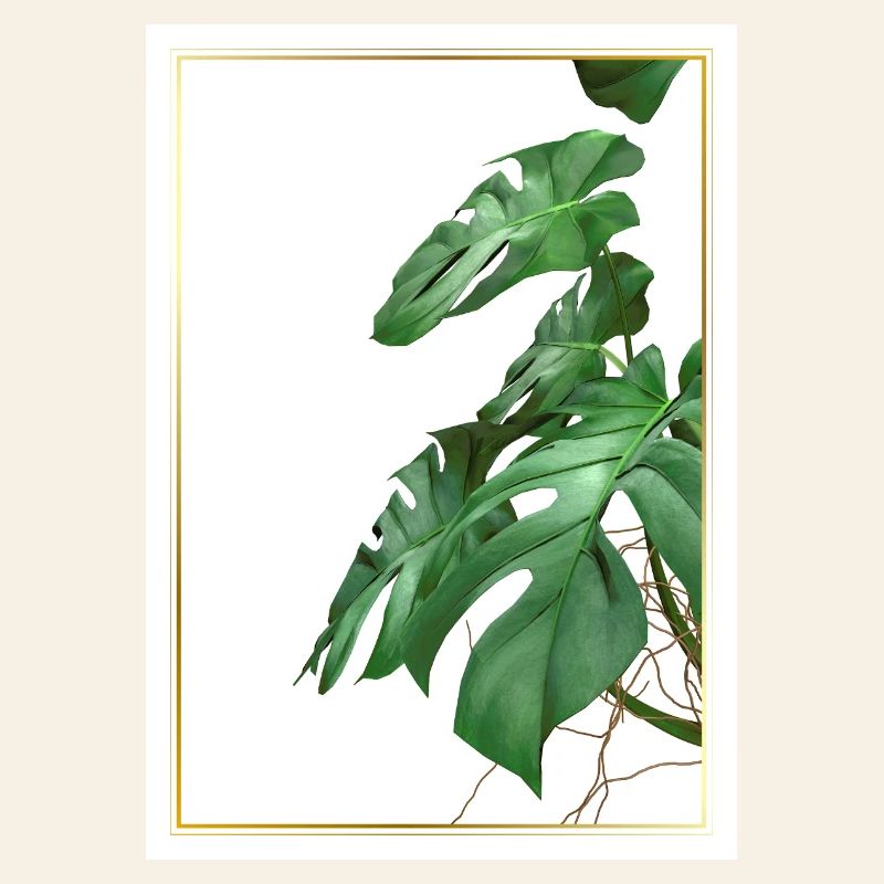 Feuilles de monstera dans un cadre doré