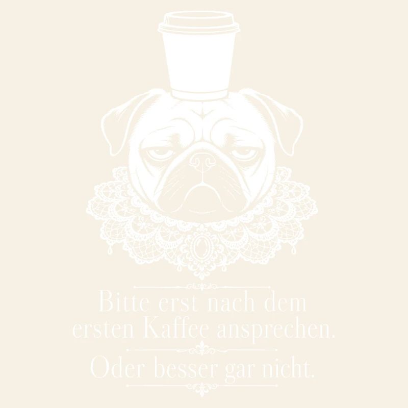 Grimmiger Mops balanciert einen Kaffeebecher