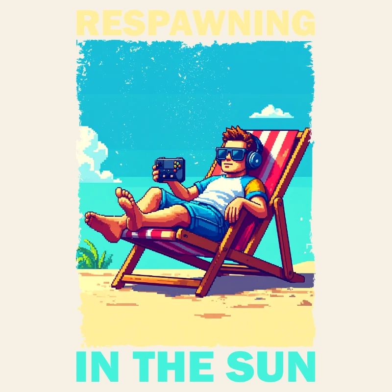 Pixel art beach youth with gaming elements
