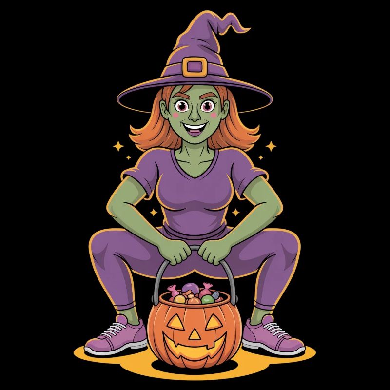 Halloween Witch with Pumpkin and Candy