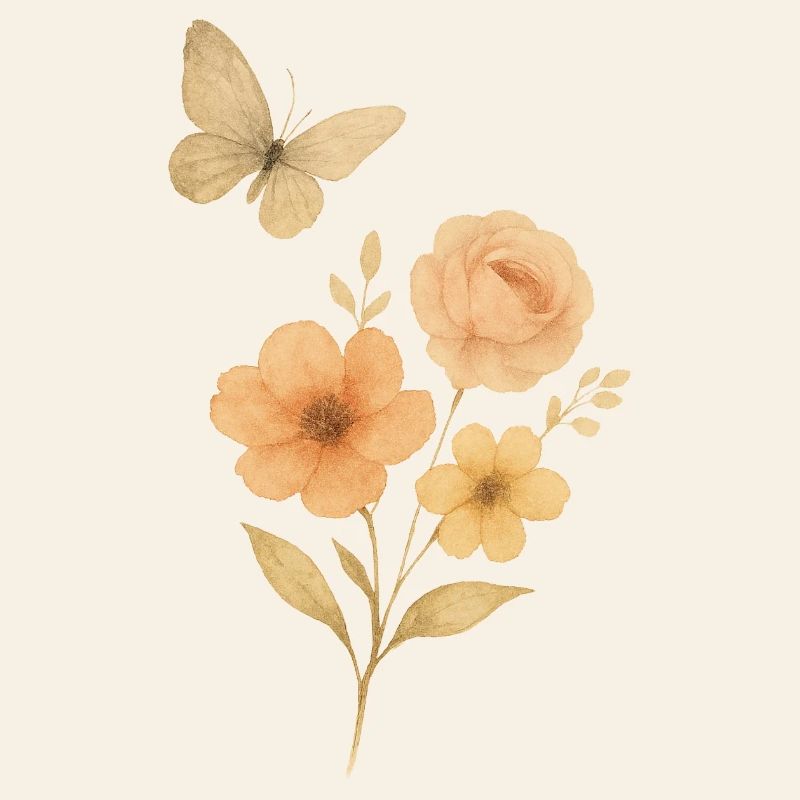 Fleurs pastel avec papillon