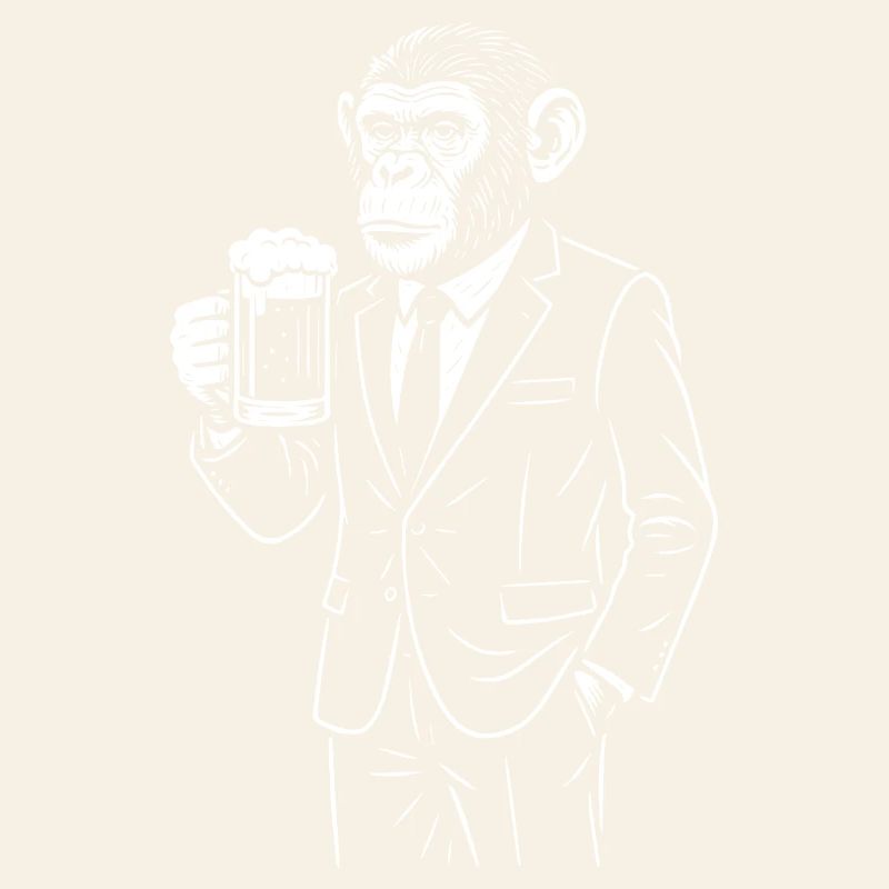 Dapper Ape in Suit with Beer