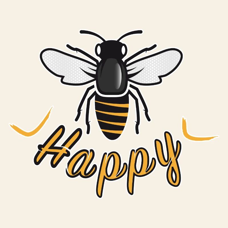 Glückliche Biene mit 'Happy'-Schriftzug